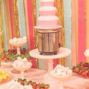 Gold and pink chocolate fountain ideas. Add a little glam to your dessert table.