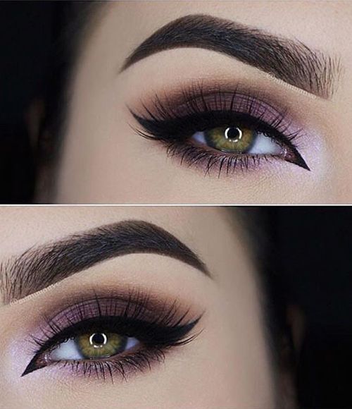 Perfect plum ombre smokey look with a winged liner. Start with a light color at the tear duct and increase more color as you work your way outwards.