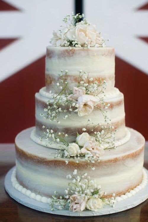 Cakes are always the main wedding attraction no matter its style. What I like best are vintage wedding cakes like this adorable white naked wedding cake.