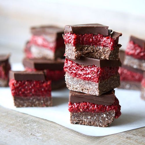 Chocolate, Raspberry + Chia Slice all in season!