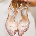 Remember to break in your wedding shoes before the big day. Rose gold wedding shoes.