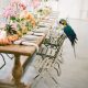 Imagine your wedding. Hanging greenery, colorful flowers as centerpieces, candles in pink votives over a rustic wood table with wooden folding chairs. Parrot optional.