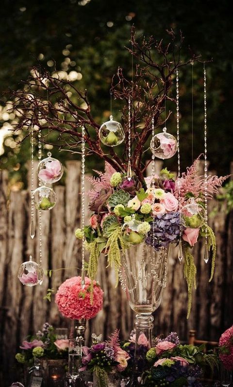 Hanging centerpieces and many more romantic enchanted forest wedding ideas!