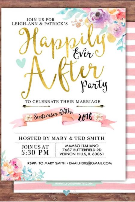 Happily ever after party invitation with a Boho look by LyonsPrints.