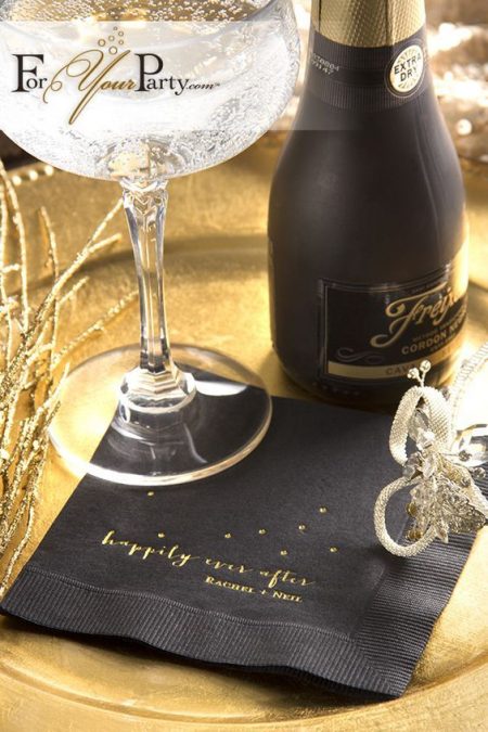 Don't forget the champagne and some personalized napkins. (foryourparty)