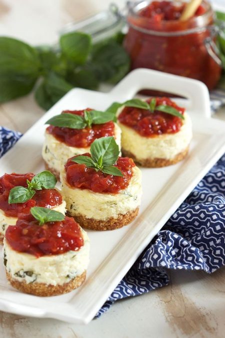 Light, airy and creamy mini basil parmesan cheesecakes.