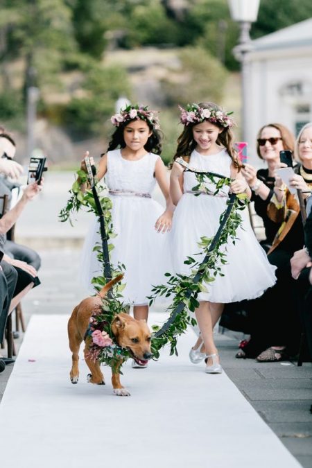 What can beat your puppy leading the flower girls at your wedding ceremony? Emily Wren Photography.