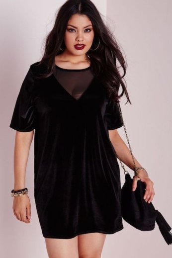 Velvet mesh T-shirt dress. Fab plus sized wedding guest dresses.