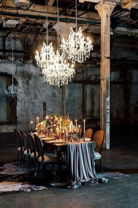 This wedding has all kinds of dramatic glam that contrast with the raw urban space. Venue The Fermenting Cellar in Toronto, ON. Photo by Purple Tree Photography.