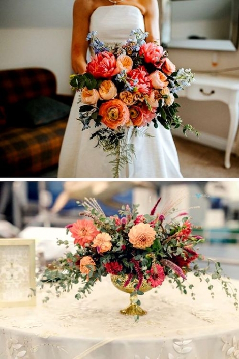 A smaller and more affordable version of the bride's bouquet as the reception table centerpiece. Swoon!